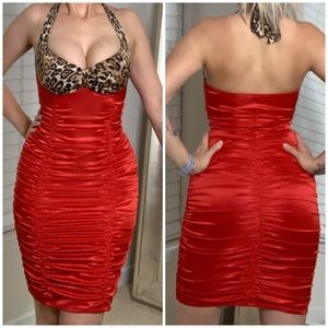 Vintage retro rockabilly red satin Cheetah dress